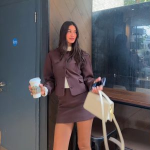 Elegant Streetwear Balloon Buttons Cropped Blazer Coat Zipper Mini Skirt Suits 2 Pieces Sets 27..png__11zon