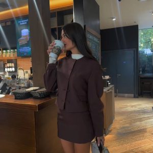 Elegant Streetwear Balloon Buttons Cropped Blazer Coat Zipper Mini Skirt Suits 2 Pieces Sets 28..png__11zon