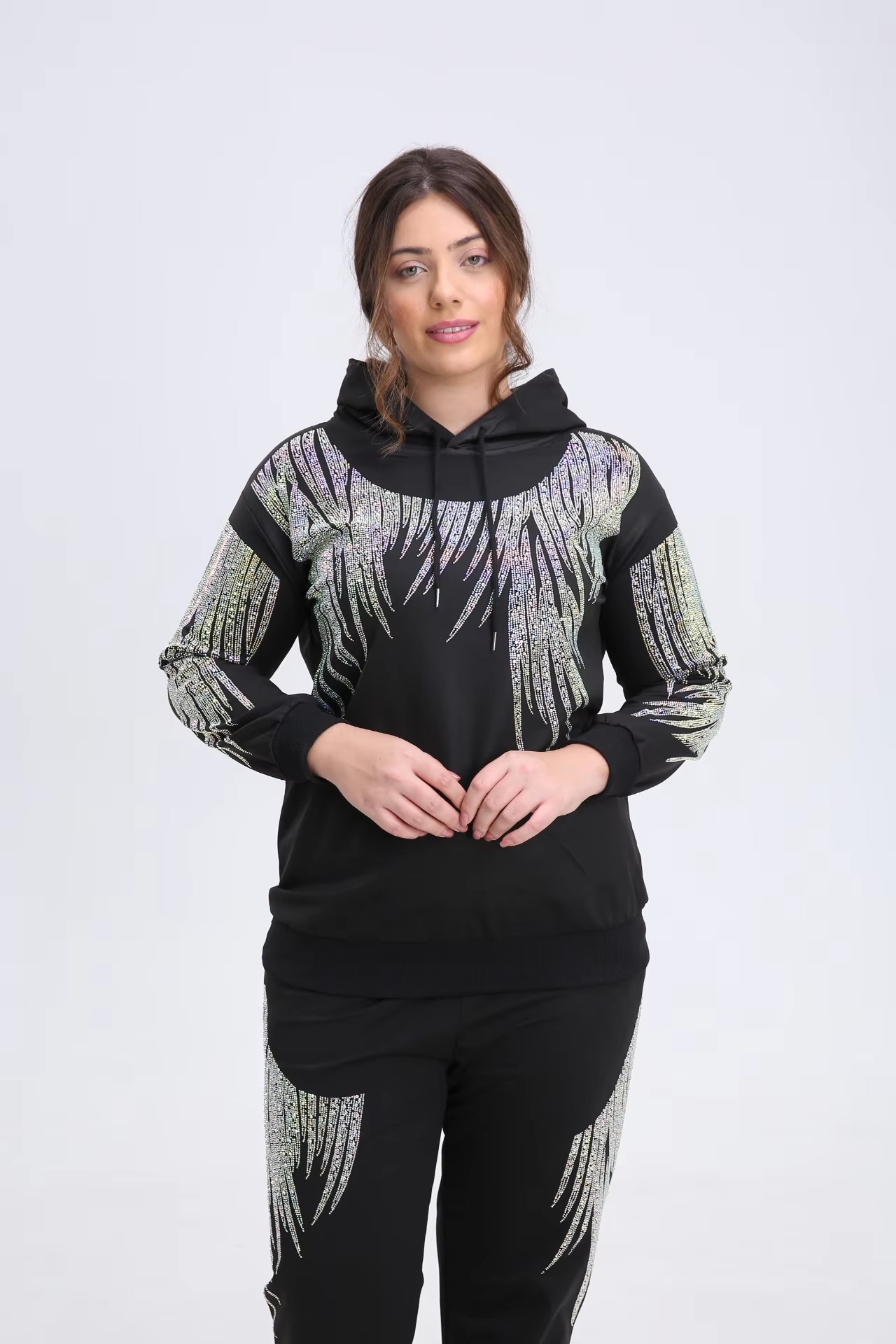 Elegant Vibrant Sparking Rhinestones Hoodies Outerwear - Image 2