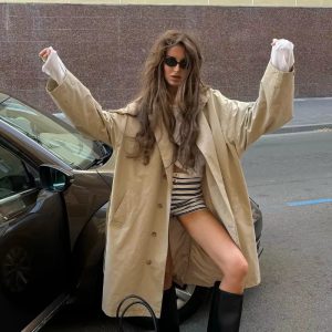 Formal Turn-down Collar Long Sleeves Single Breasted Belt Coat