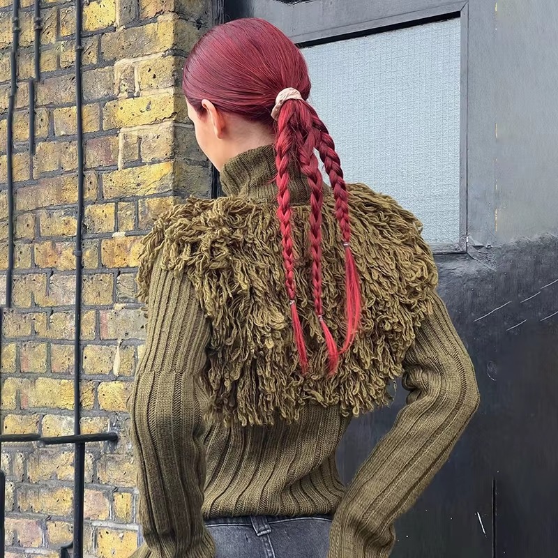 Furry Patchwork Turtleneck Long Sleeve Knitted Cardigan Top - Image 6