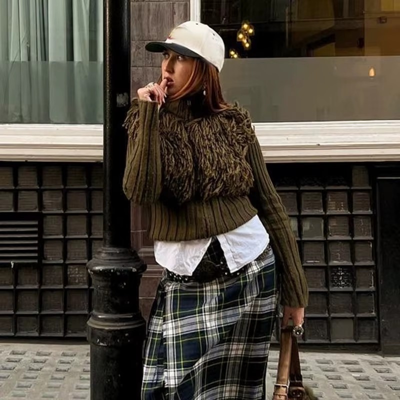 Furry Patchwork Turtleneck Long Sleeve Knitted Cardigan Top - Image 20