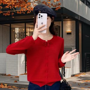 Casual Long Sleeve Crew Neck Base Shirt Stylish Sweet Knitted Sweater Top
