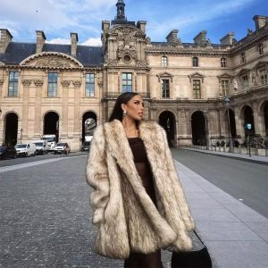 Luxurious Lapel Faux Fur Midi Thick Warm Oversize Cardigan Coat