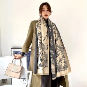 Luxury Acrylic Cashmere Wraps Foulard Floral Print Scarf