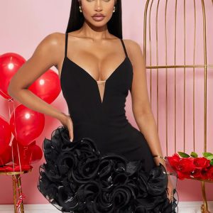 Luxury Beautiful Glam Straps Fitted Ruffle Mini Dress