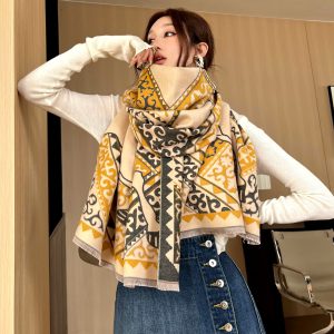 Luxury Design Plaid Floral Warm Wraps Cashmere Scarf