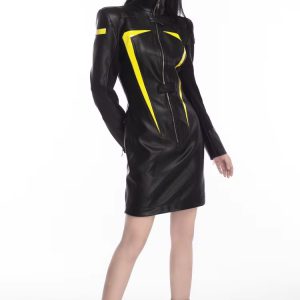 Luxury Designer Patchwork Full Sleeve Faux Leather High Street Mini Dress