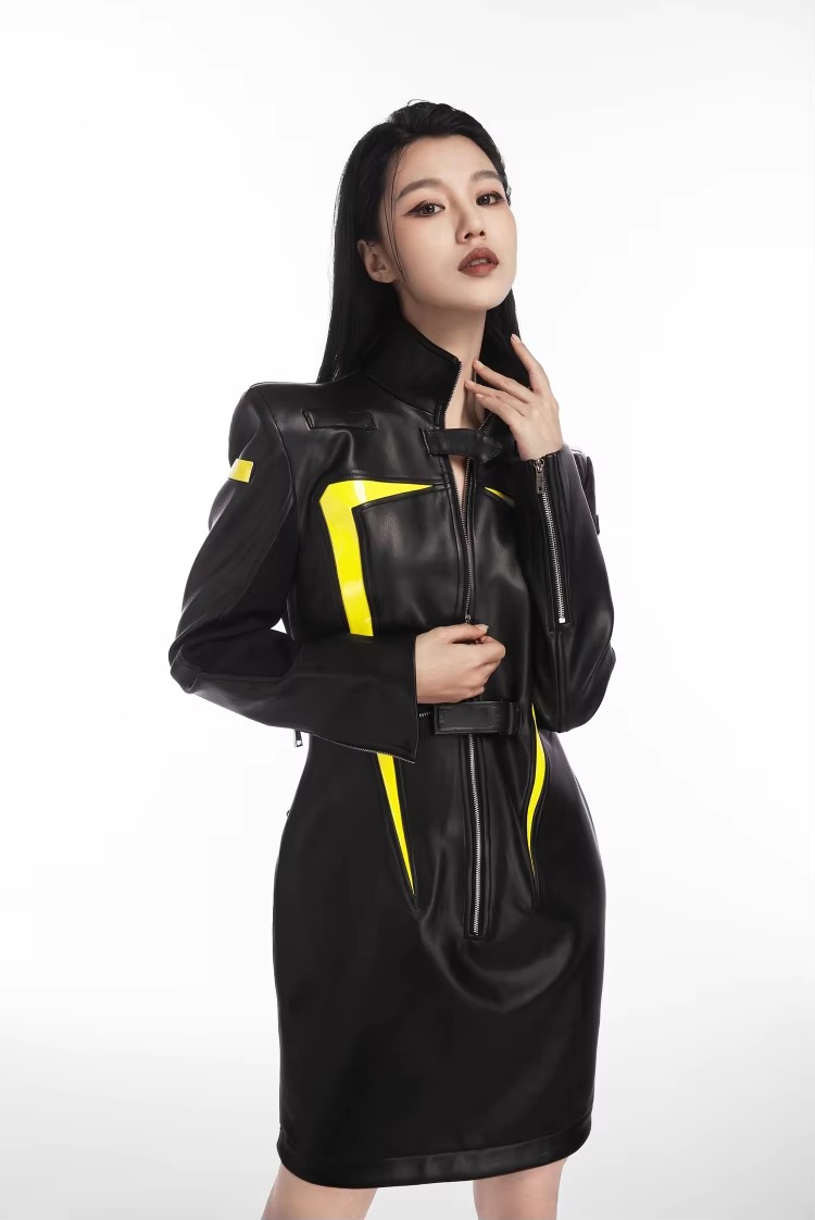 Luxury Designer Patchwork Full Sleeve Faux Leather High Street Mini Dress - Image 7