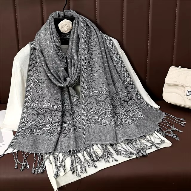Casual Floral Design Print Foulard Cashmere Shawl - Image 2