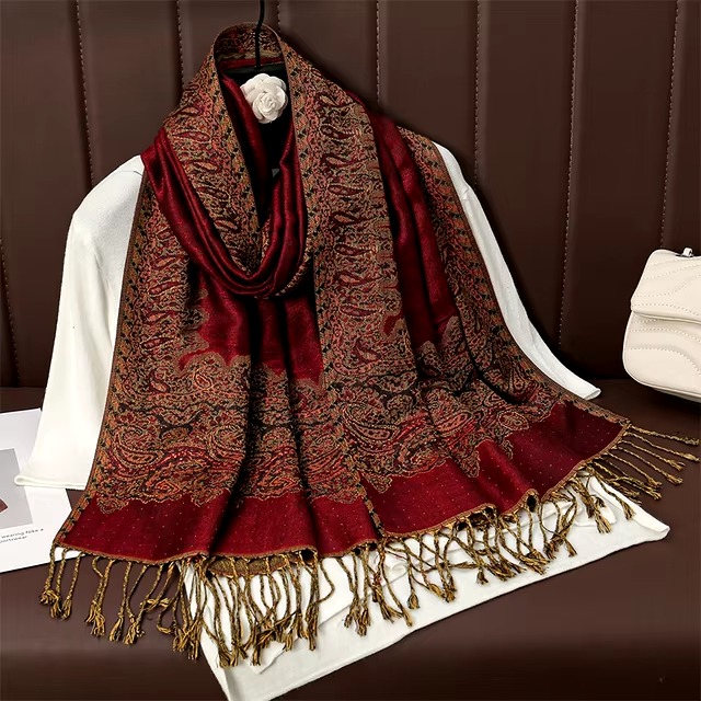 Casual Floral Design Print Foulard Cashmere Shawl - Image 12