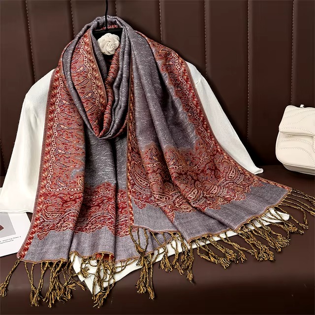 Casual Floral Design Print Foulard Cashmere Shawl - Image 3