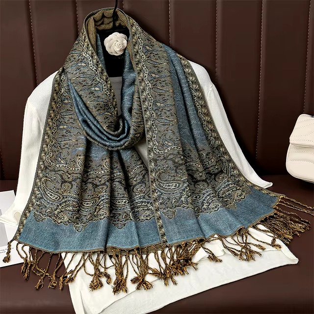 Casual Floral Design Print Foulard Cashmere Shawl - Image 8