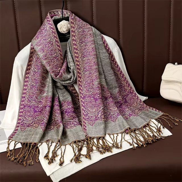 Casual Floral Design Print Foulard Cashmere Shawl - Image 5