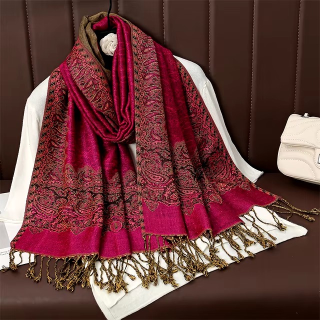 Casual Floral Design Print Foulard Cashmere Shawl - Image 10