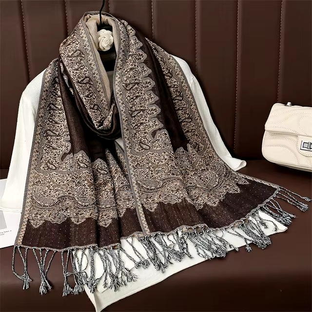 Casual Floral Design Print Foulard Cashmere Shawl - Image 6