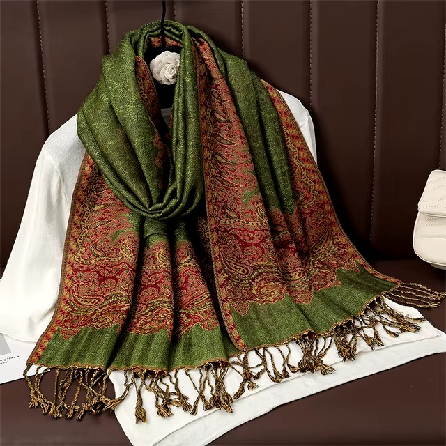 Casual Floral Design Print Foulard Cashmere Shawl - Image 4