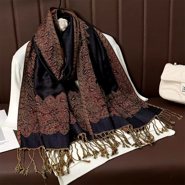 Casual Floral Design Print Foulard Cashmere Shawl - Image 11