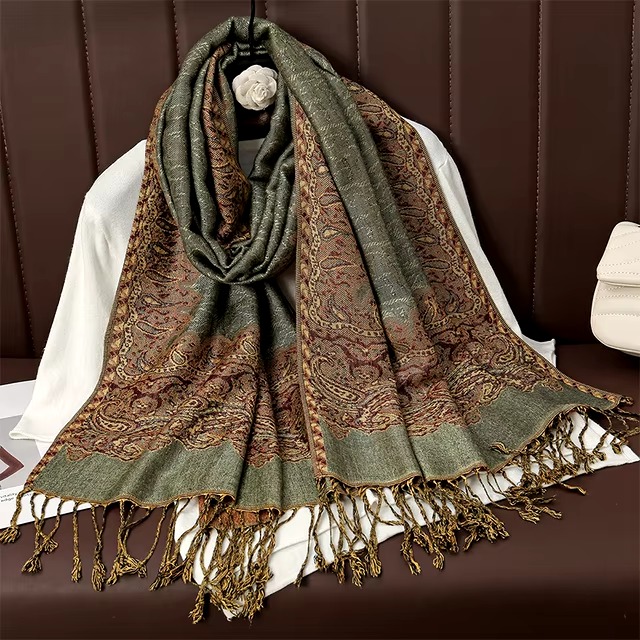 Casual Floral Design Print Foulard Cashmere Shawl - Image 9