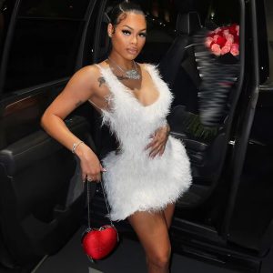 Luxury Fur Wrap Spaghetti Backless Bodycon Mini Dress