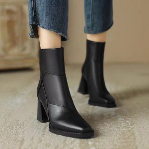 Luxury Leather Zipper High Heels Ankle Boots
