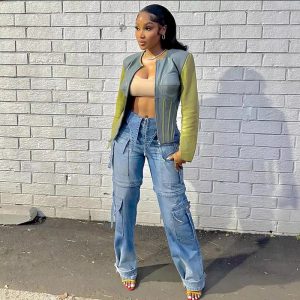 Patchwork Faux Leather Asymmetrical Hipster O-Neck Full Sleeve Zip Jacket