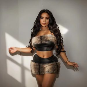 Patchwork Faux Leather Tube Tops and Mini Skirts 2 Piece Sets Party Club Warm Suit