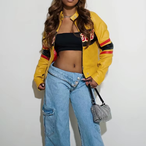 Patchwork Letter Embroidery Leather Faux Full Sleeve Wild Street Hipster Zip Uniform Jacket