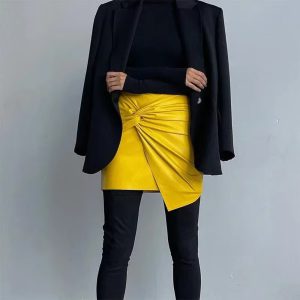 Pleated Bow Leather Solid Irregular A Line Zippers Streetwear Mini Skirts