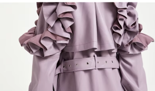 Pu Leather Long Ruffled Fashion Solid Wiast Elegant And Vintage Coat - Image 2