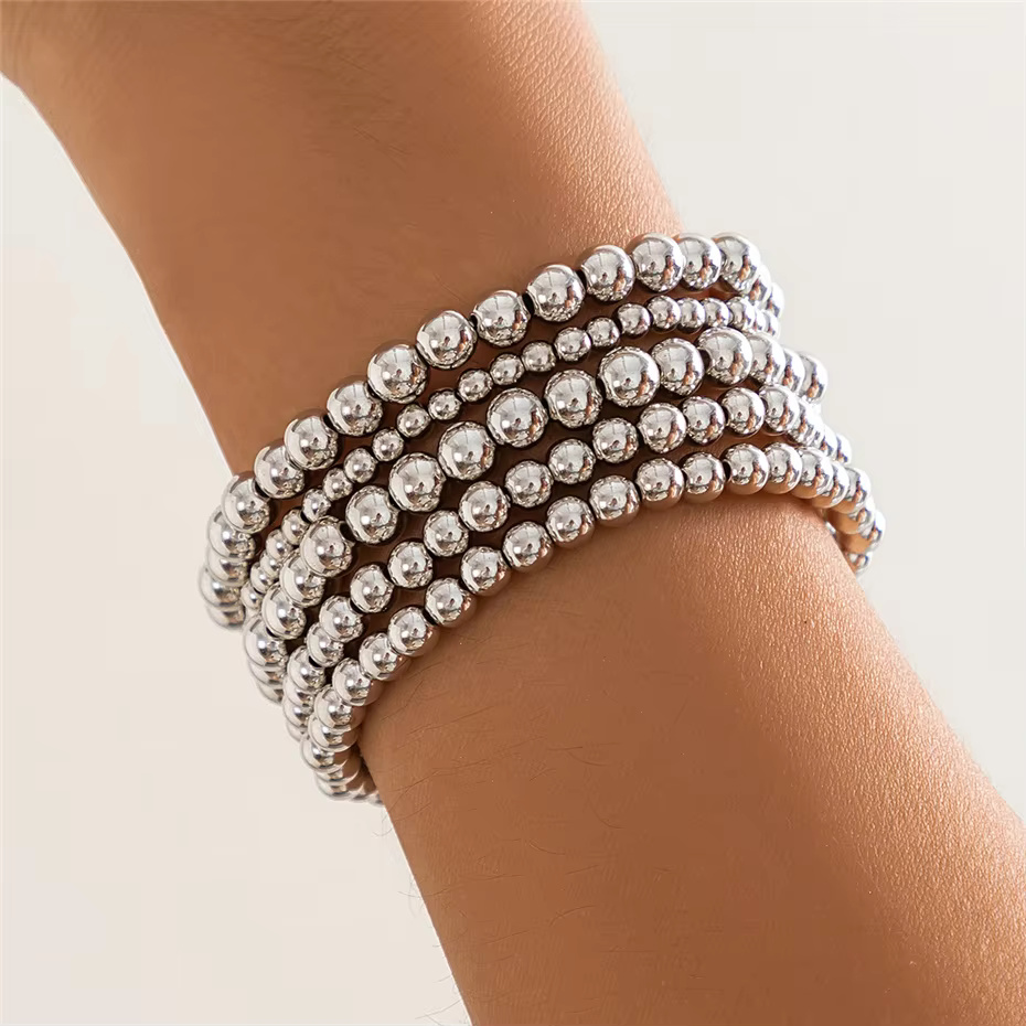 5Pcs Fashion Statement Unique Acrylic CCB Big Ball Chain Elastic Bracelet - Image 4