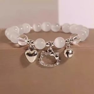 Crystal Beads Elastic Rope kitty charm Bracelet
