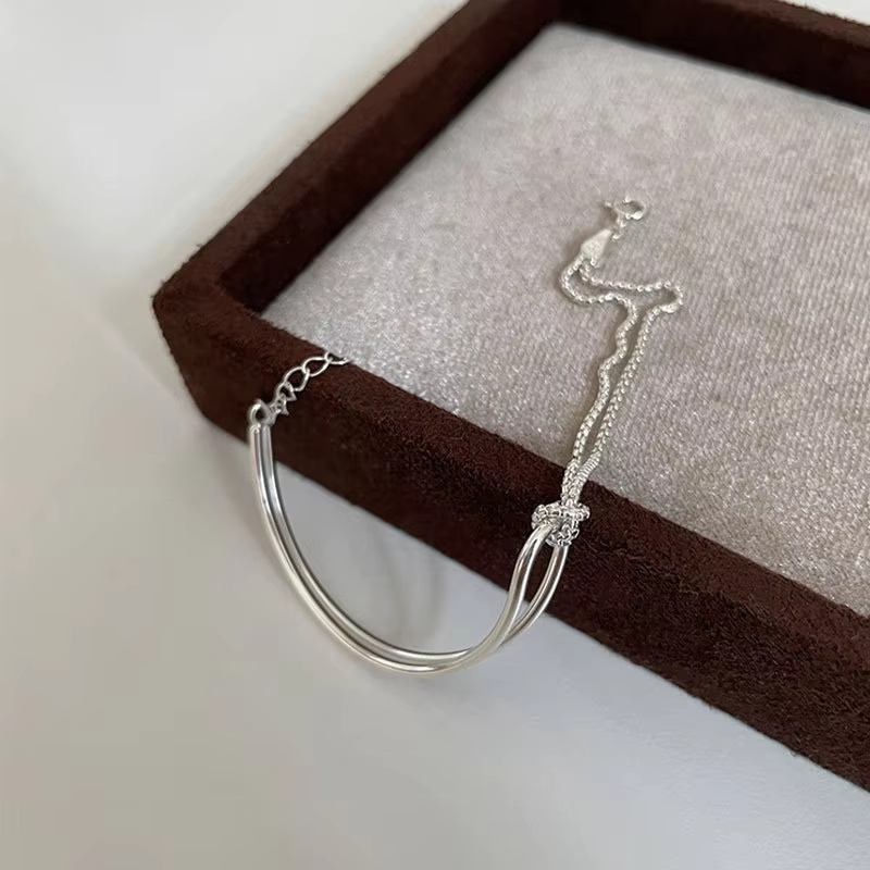 Geometric Arc Knotting Minimalist Fashion Fine Sterling Silver Jewelry Bracelets - Image 10