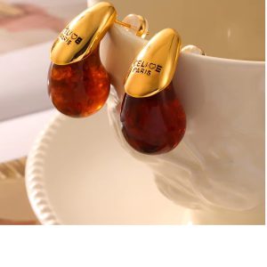 Water Drop Fashion Stainless Steel Gold Plated Resin Stud Earrings