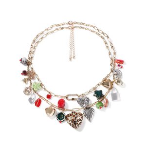 Vintage Double-layer Heart-shaped Lock Tassel Pendant Necklace