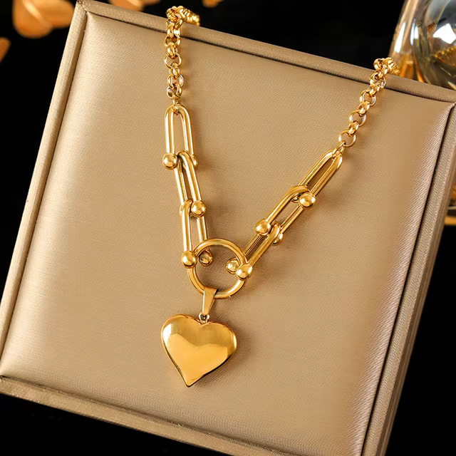 Heart Love Plated Stainless Steel Neck Chain Waterproof Necklace
