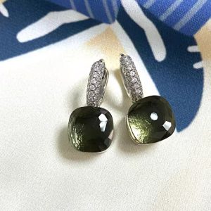 Classic Candy Color Inlay Transparent Platinum Plated  Zircon Crystal Earrings