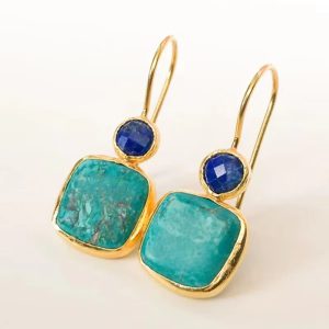 Vintage Square Fashion Inlaid  Stones Earrings