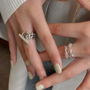 Vintage Fashion Creative Geometric Sterling Sivler Buckle Handmade Ring