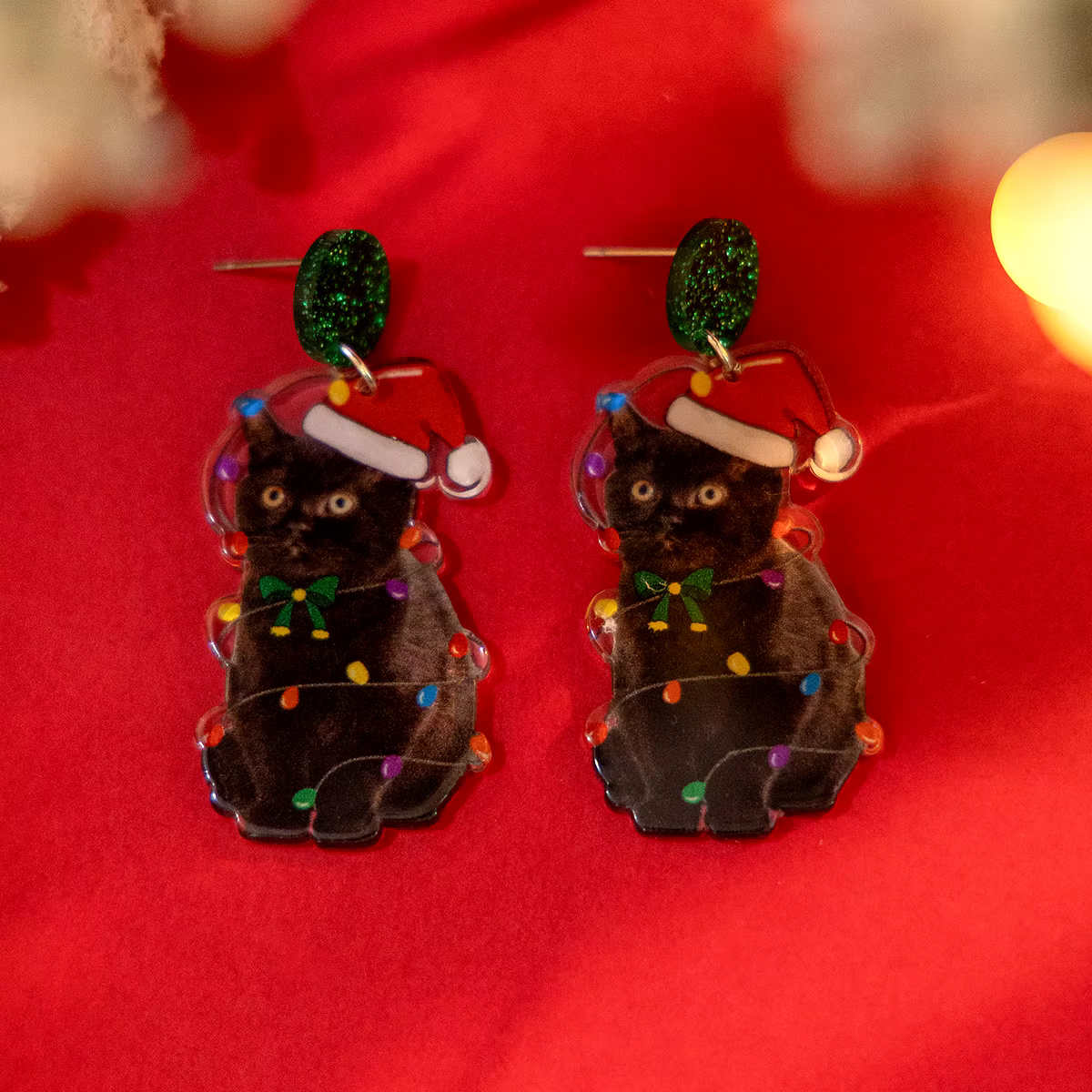 Cute Cat Creative Acrylic Christmas Drop Earrings - Image 2