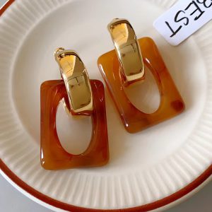 Resin Metal Fashion Dangle Post Trendy Classic Earrings
