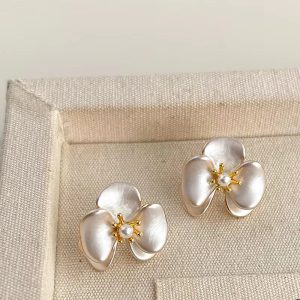 Elegant Two-tone Metal Flower Post Earring