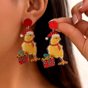 Yellow Duck Dangle Acrylic Christmas  Drop Earrings