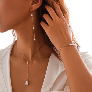 Imitation Pearl Chain Elegant Necklace Jewelry Set