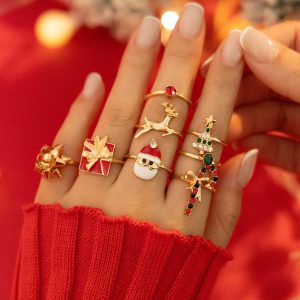 Charming Enamel Christmas 8Pcs/Set Charming Finger Ring Ornaments