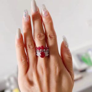 Crown Design Ruby Red Crystal Luxury Designer Ring