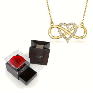 Elegant Infinity Heart Shape Pendant Necklace With Luxury Rose Gift Box