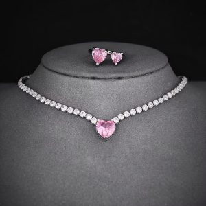 Heart Shape Luxury pink Diamond Necklace set