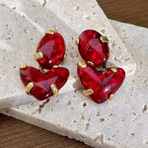 Vintage Post Drop Fashion Metal Red Heart Metal Designer  Earrings