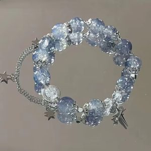 Star Design Chain Tassel Crystal Beads Elastic Rope Bracelet